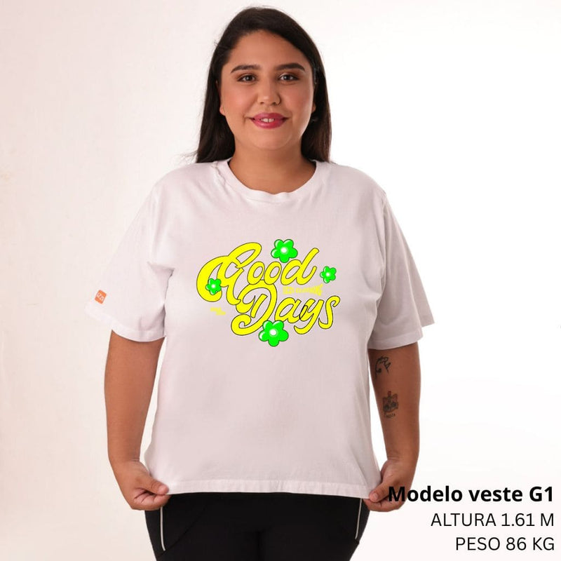 Camiseta Feminina Plus Size Premium Branca Good Days