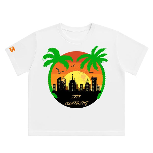 Camiseta Feminina Plus Size Premium Branca Miami Sunset