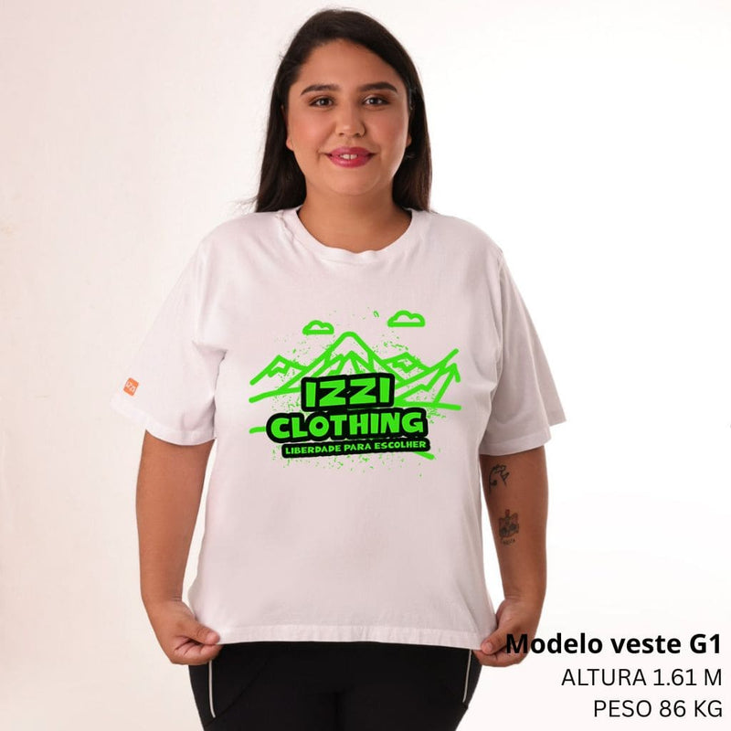 Camiseta Feminina Plus Size Premium Branca Think Outside