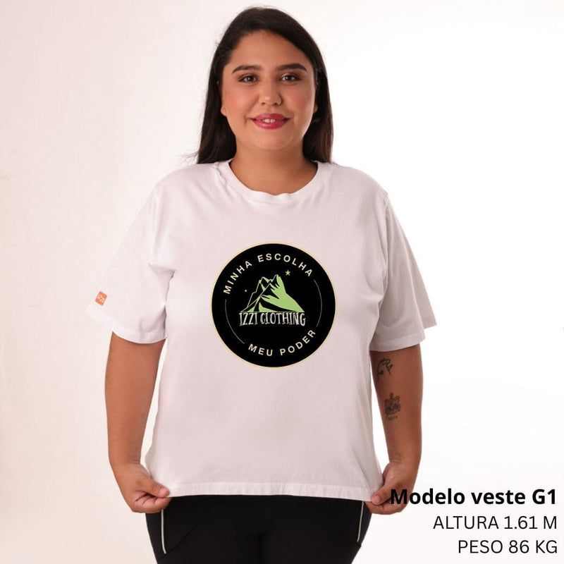 Camiseta Feminina Plus Size Premium Branca Vintage Mountain