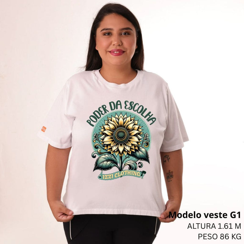 Camiseta Feminina Plus Size Premium Branca Wild Flowers
