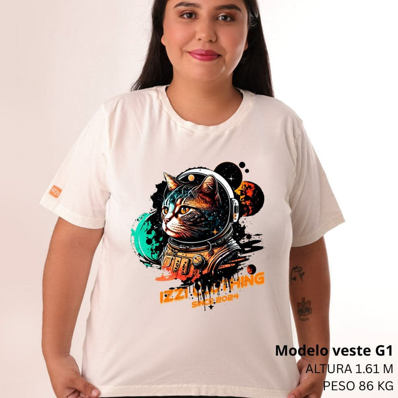 Camiseta Feminina Plus Size Premium Off White Astro Cat