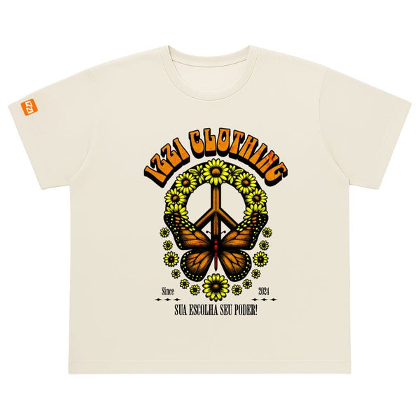 Camiseta Feminina Plus Size Premium Off White Butterfly