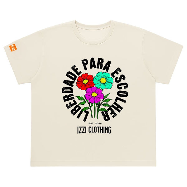 Camiseta Feminina Plus Size Premium Off White Flores