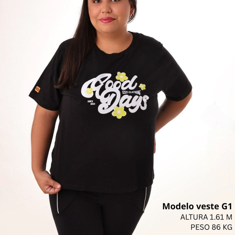 Camiseta Feminina Plus Size Premium Preta Good Days